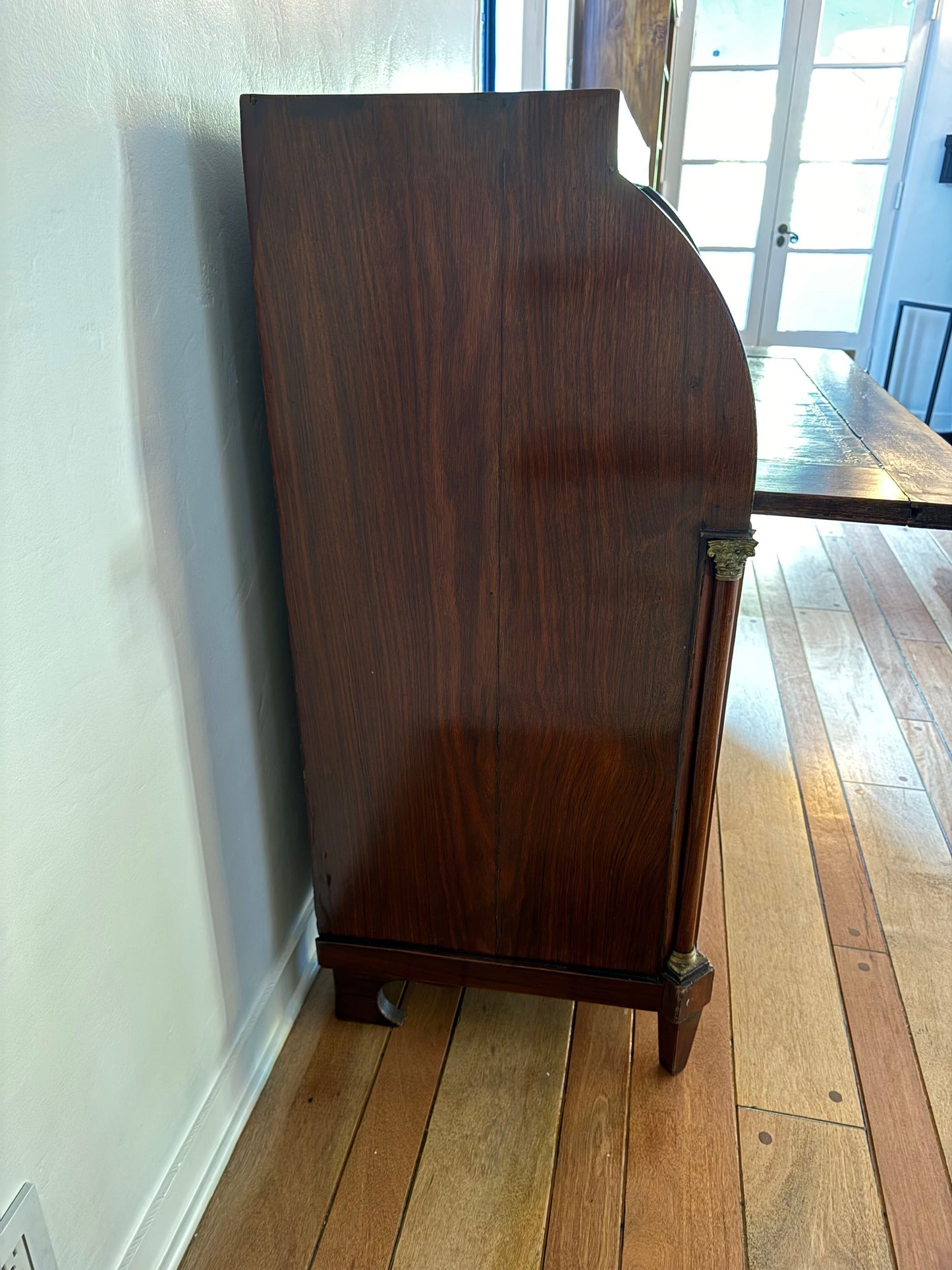 Antique Neoclassical Cylinder Roll Top Mahogany Secretary Desk