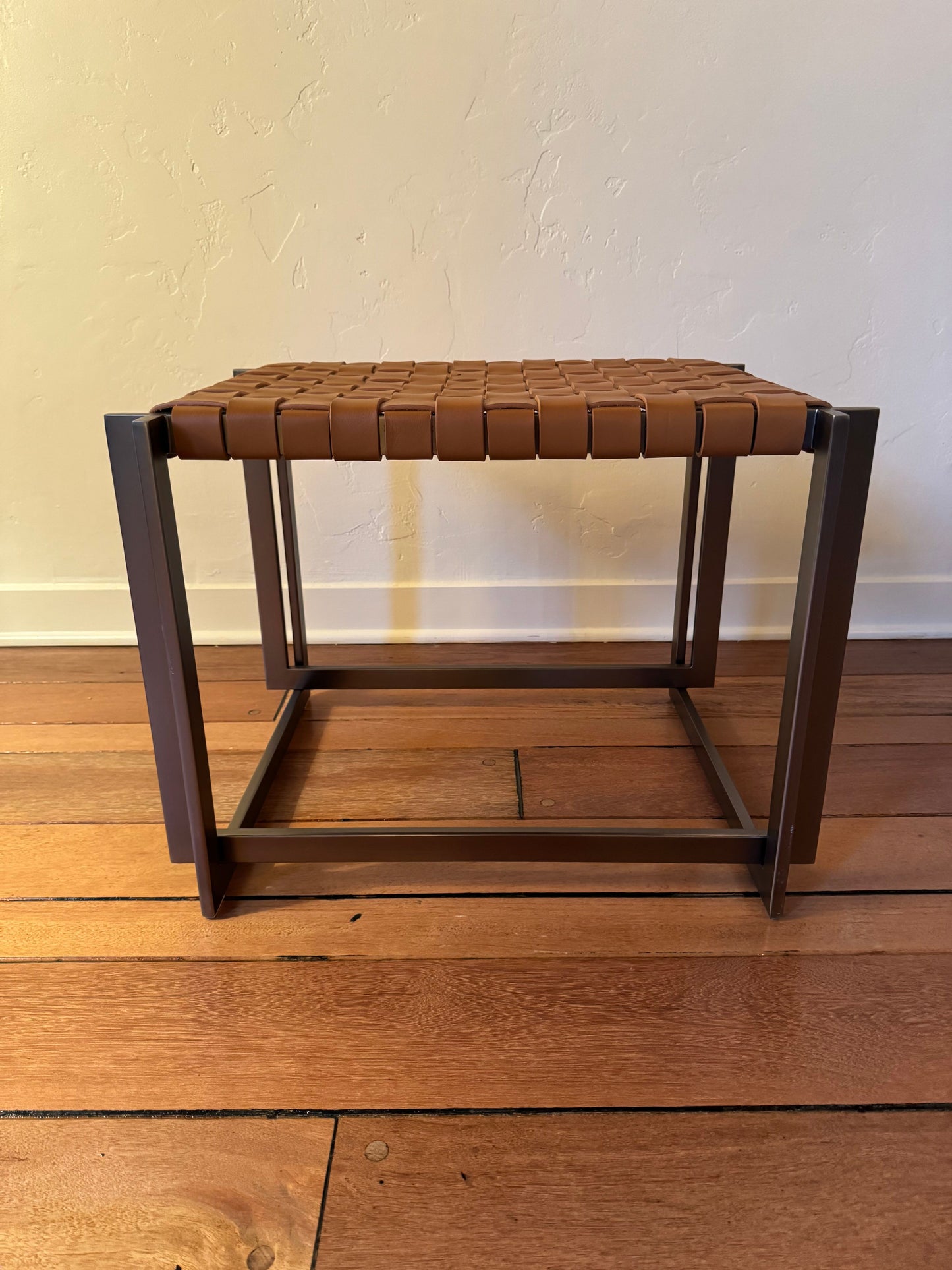 MCM Industrial Natural Woven Leather Ottoman