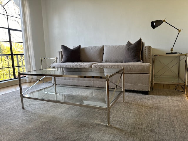 Pair of Ethan Allen Glass & Nickel End Tables