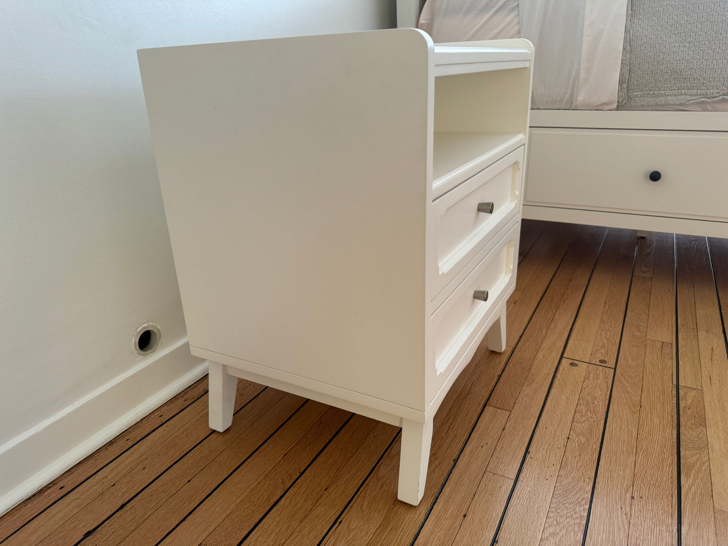 Pair of Land of Nod White Monarch Nightstands