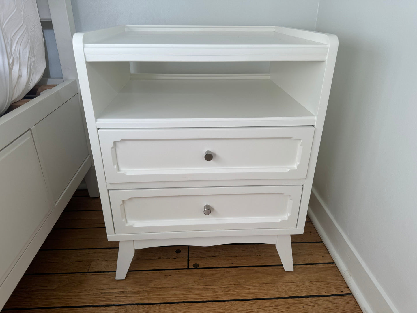 Pair of Land of Nod White Monarch Nightstands