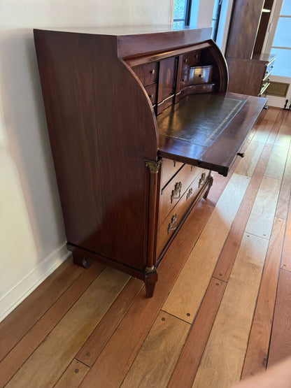 Antique Neoclassical Cylinder Roll Top Mahogany Secretary Desk