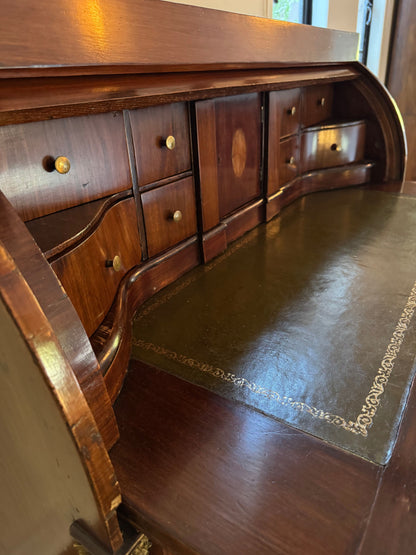 Antique Neoclassical Cylinder Roll Top Mahogany Secretary Desk