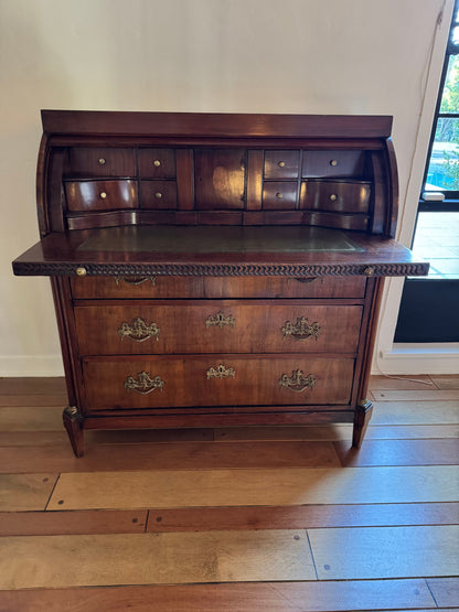 Antique Neoclassical Cylinder Roll Top Mahogany Secretary Desk
