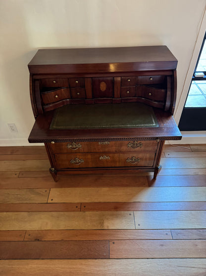 Antique Neoclassical Cylinder Roll Top Mahogany Secretary Desk