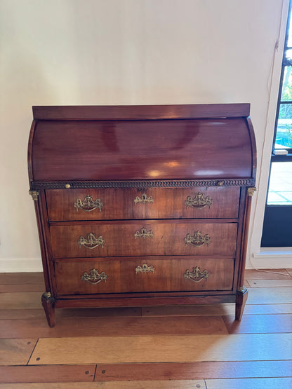 Antique Neoclassical Cylinder Roll Top Mahogany Secretary Desk