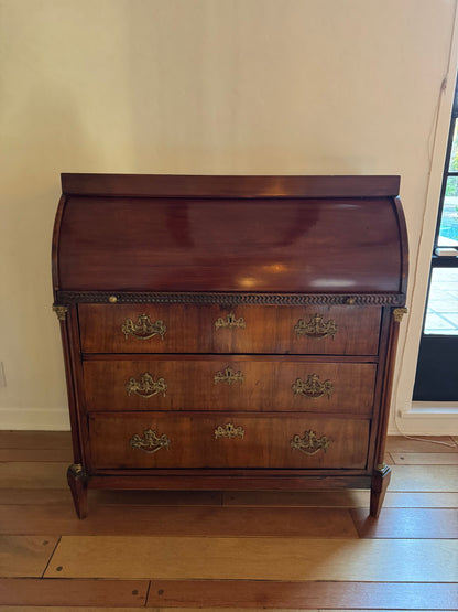 Antique Neoclassical Cylinder Roll Top Mahogany Secretary Desk