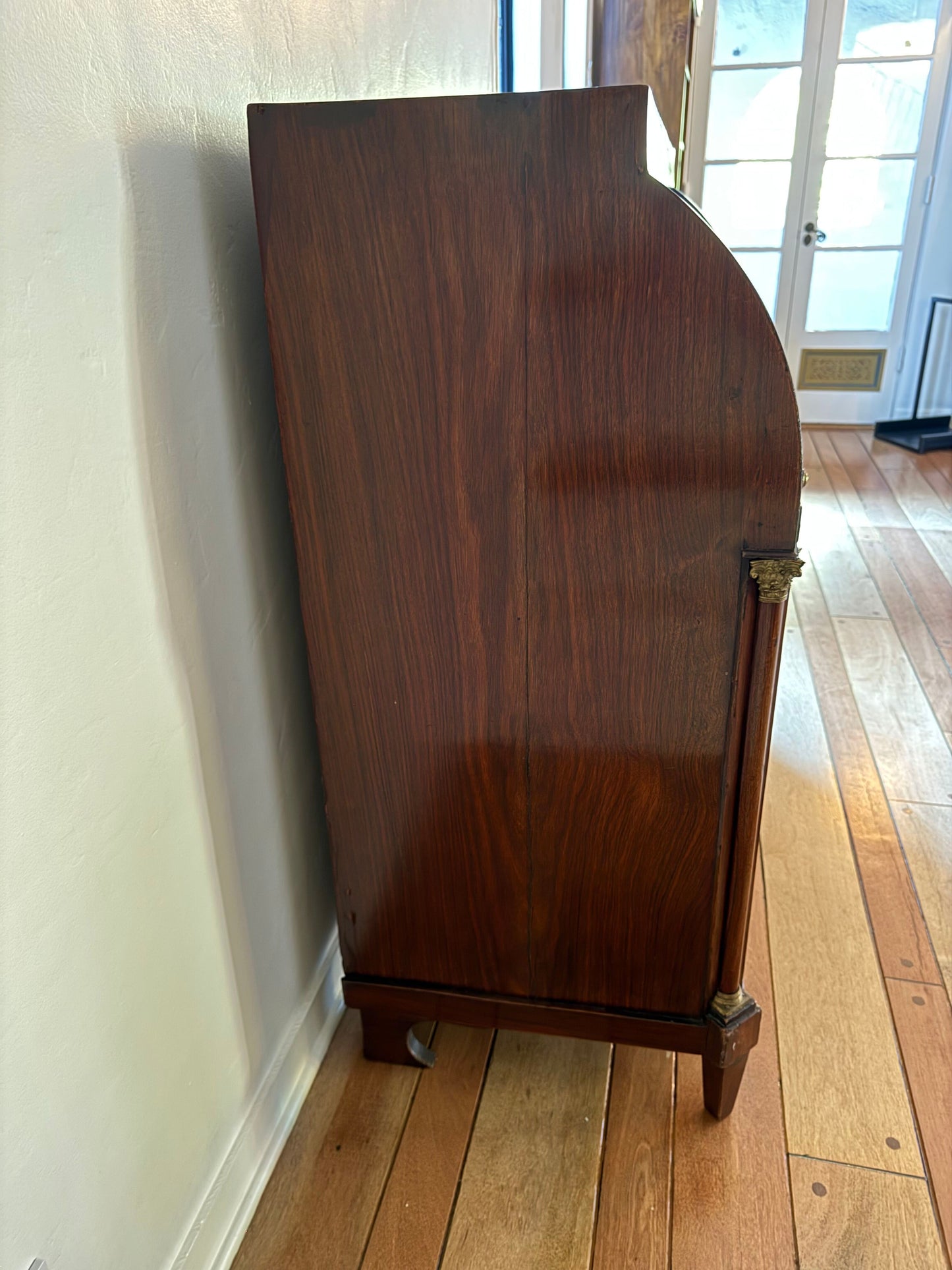 Antique Neoclassical Cylinder Roll Top Mahogany Secretary Desk