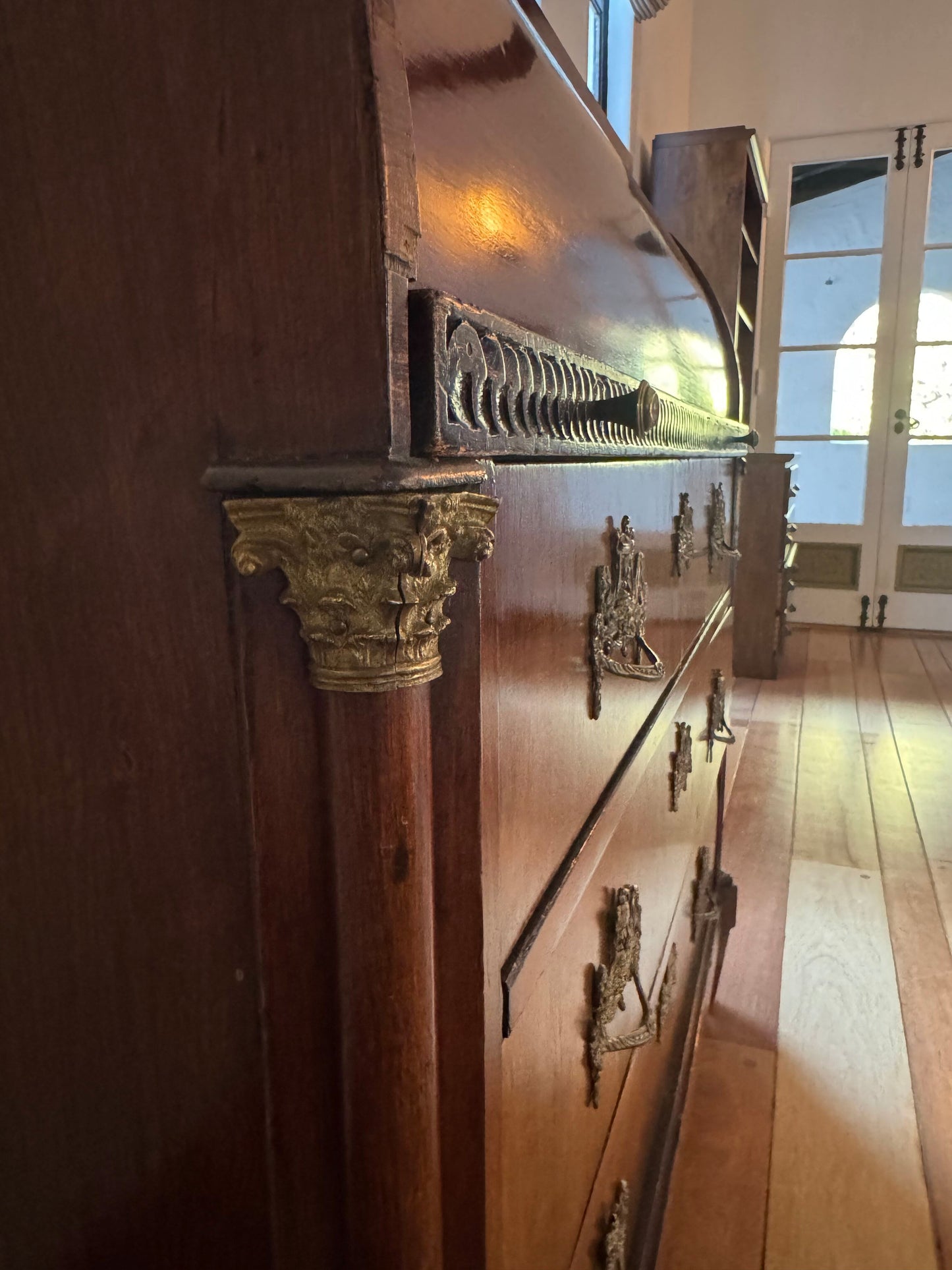 Antique Neoclassical Cylinder Roll Top Mahogany Secretary Desk