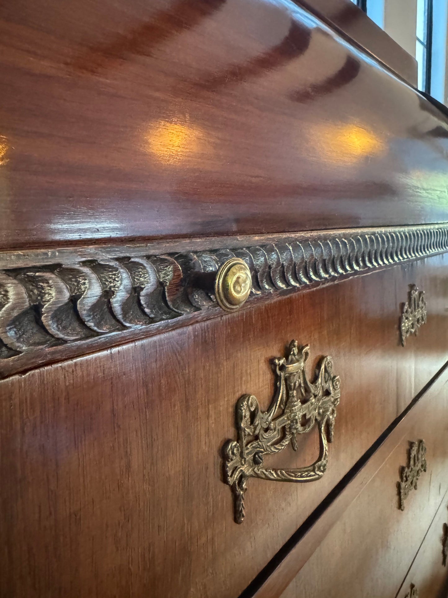 Antique Neoclassical Cylinder Roll Top Mahogany Secretary Desk