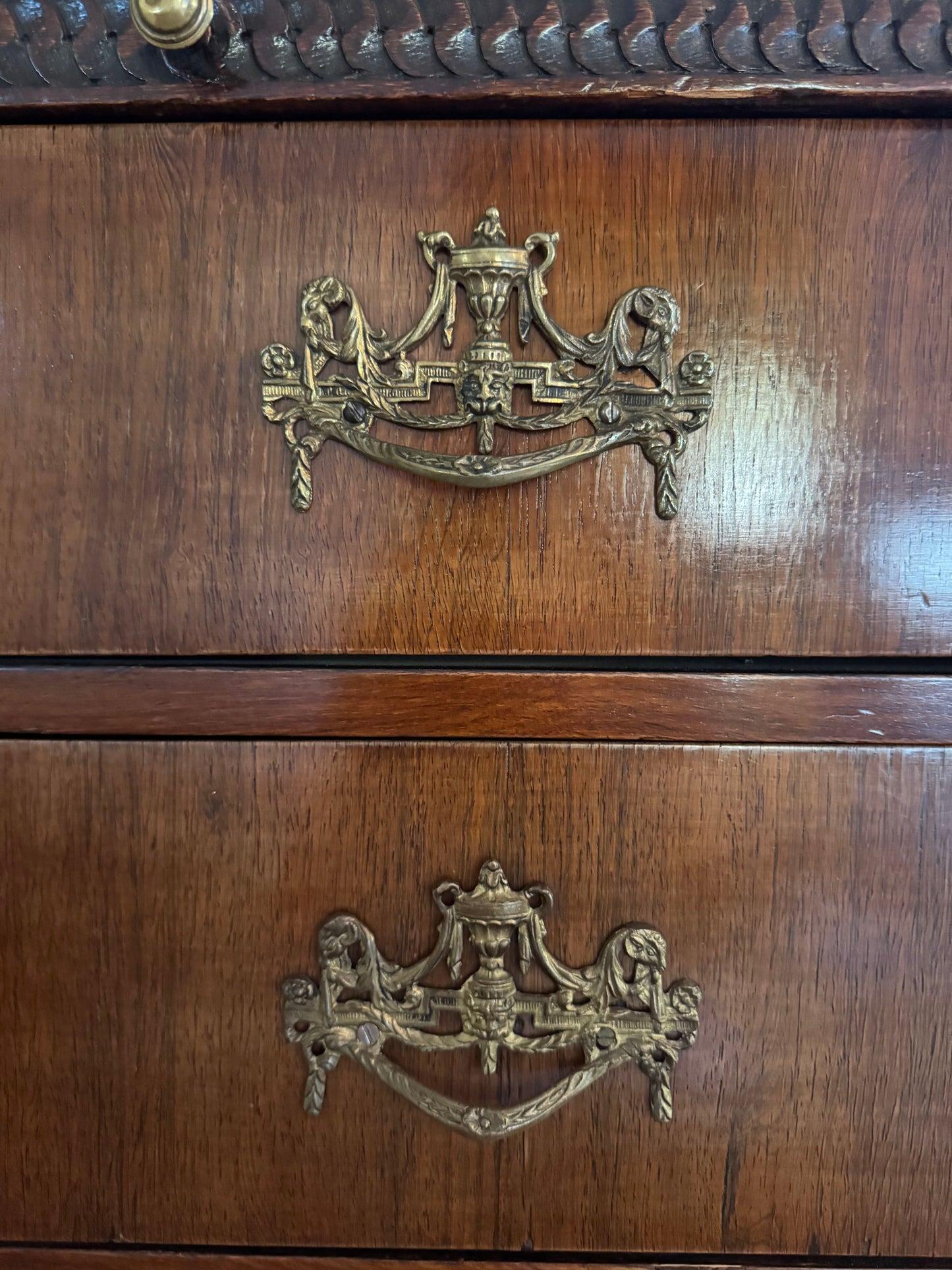 Antique Neoclassical Cylinder Roll Top Mahogany Secretary Desk