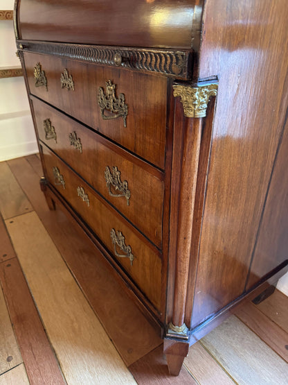 Antique Neoclassical Cylinder Roll Top Mahogany Secretary Desk