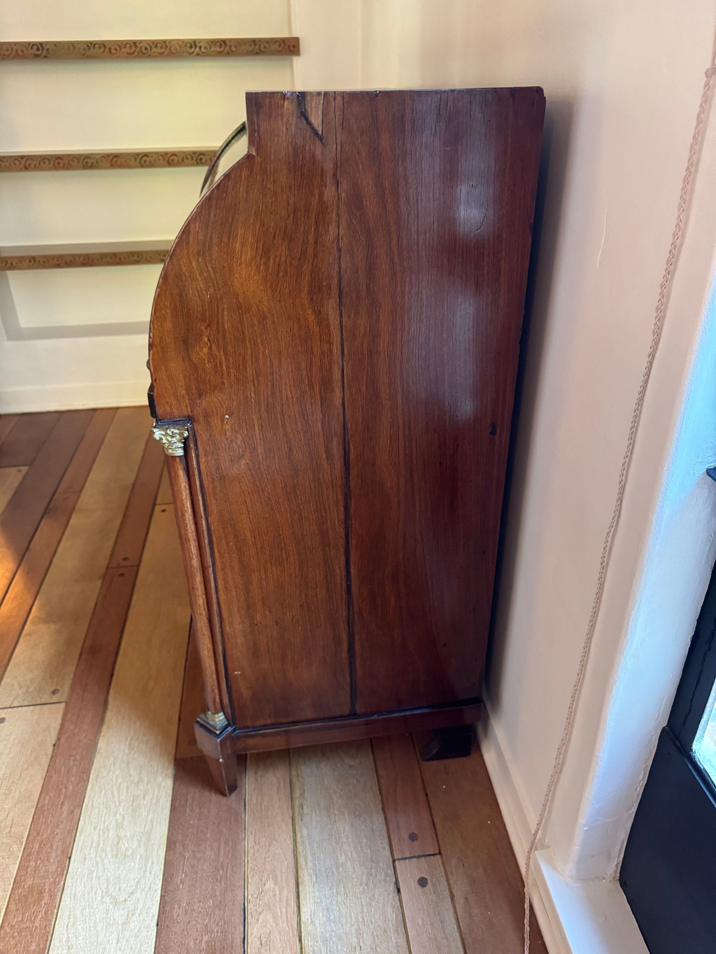 Antique Neoclassical Cylinder Roll Top Mahogany Secretary Desk