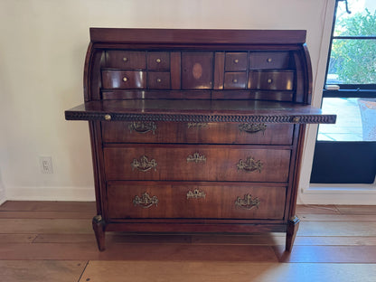 Antique Neoclassical Cylinder Roll Top Mahogany Secretary Desk