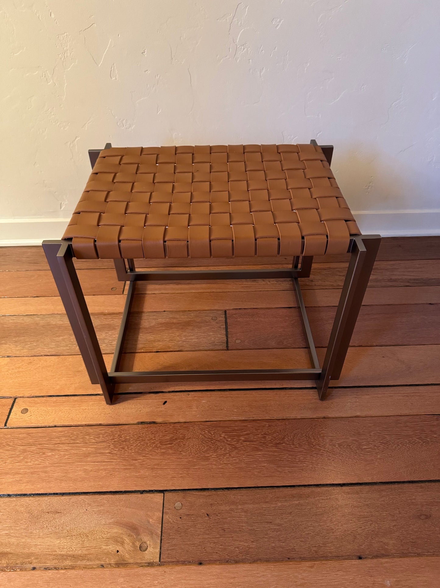MCM Industrial Natural Woven Leather Ottoman