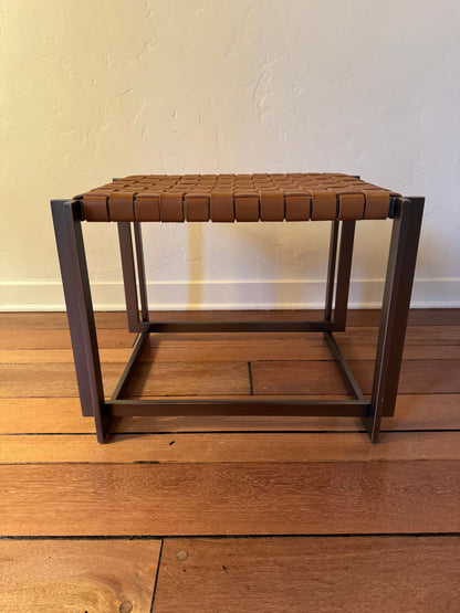 MCM Industrial Natural Woven Leather Ottoman