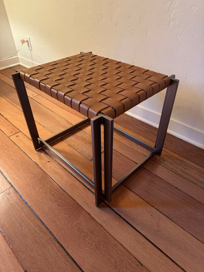 MCM Industrial Natural Woven Leather Ottoman