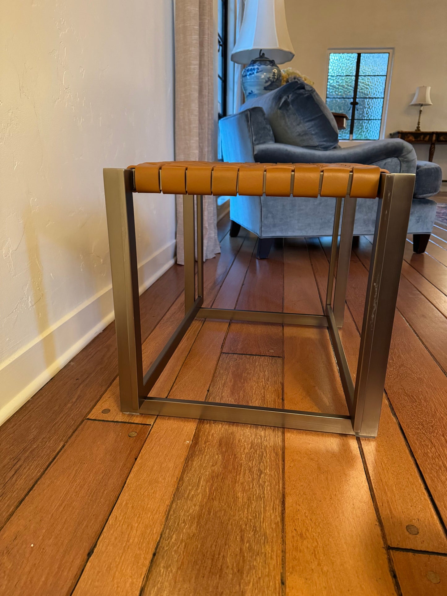 MCM Industrial Natural Woven Leather Ottoman