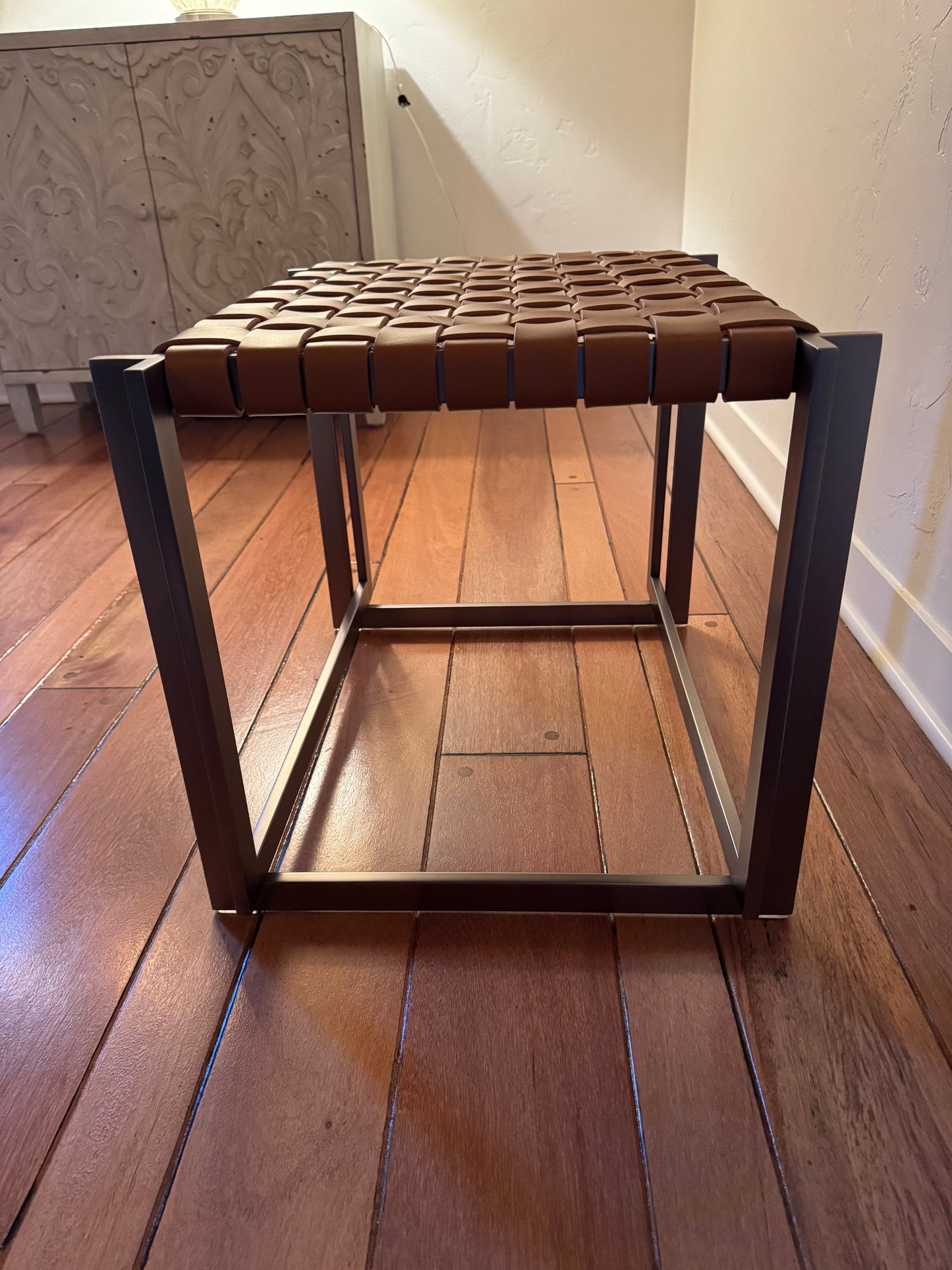 MCM Industrial Natural Woven Leather Ottoman