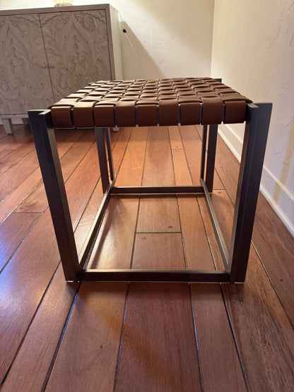 MCM Industrial Natural Woven Leather Ottoman