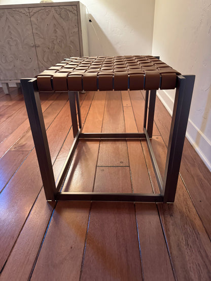 MCM Industrial Natural Woven Leather Ottoman