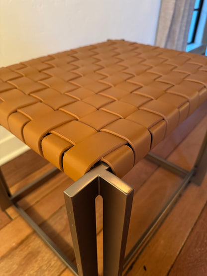 MCM Industrial Natural Woven Leather Ottoman