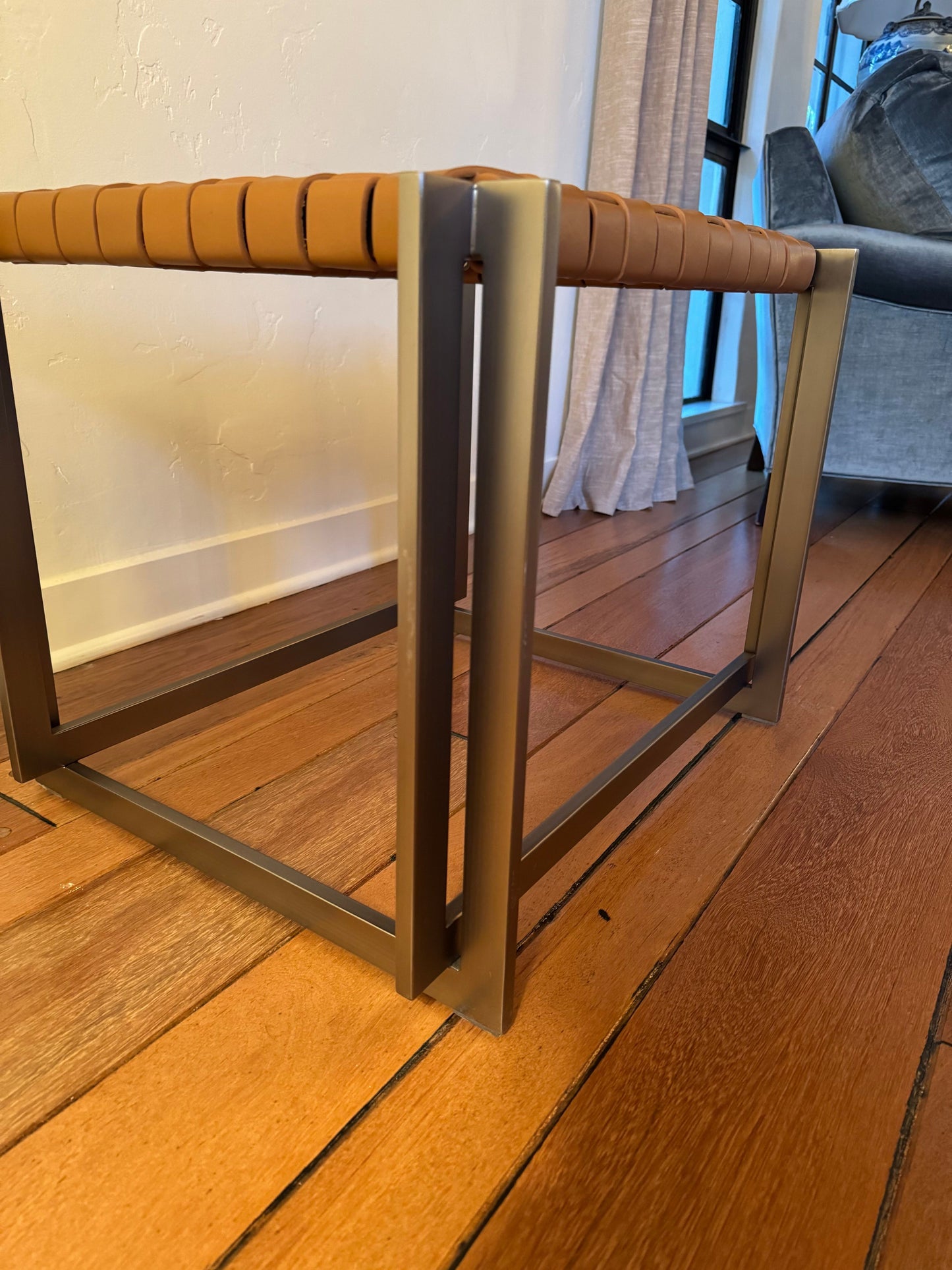 MCM Industrial Natural Woven Leather Ottoman