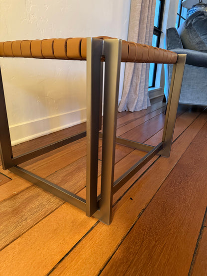 MCM Industrial Natural Woven Leather Ottoman