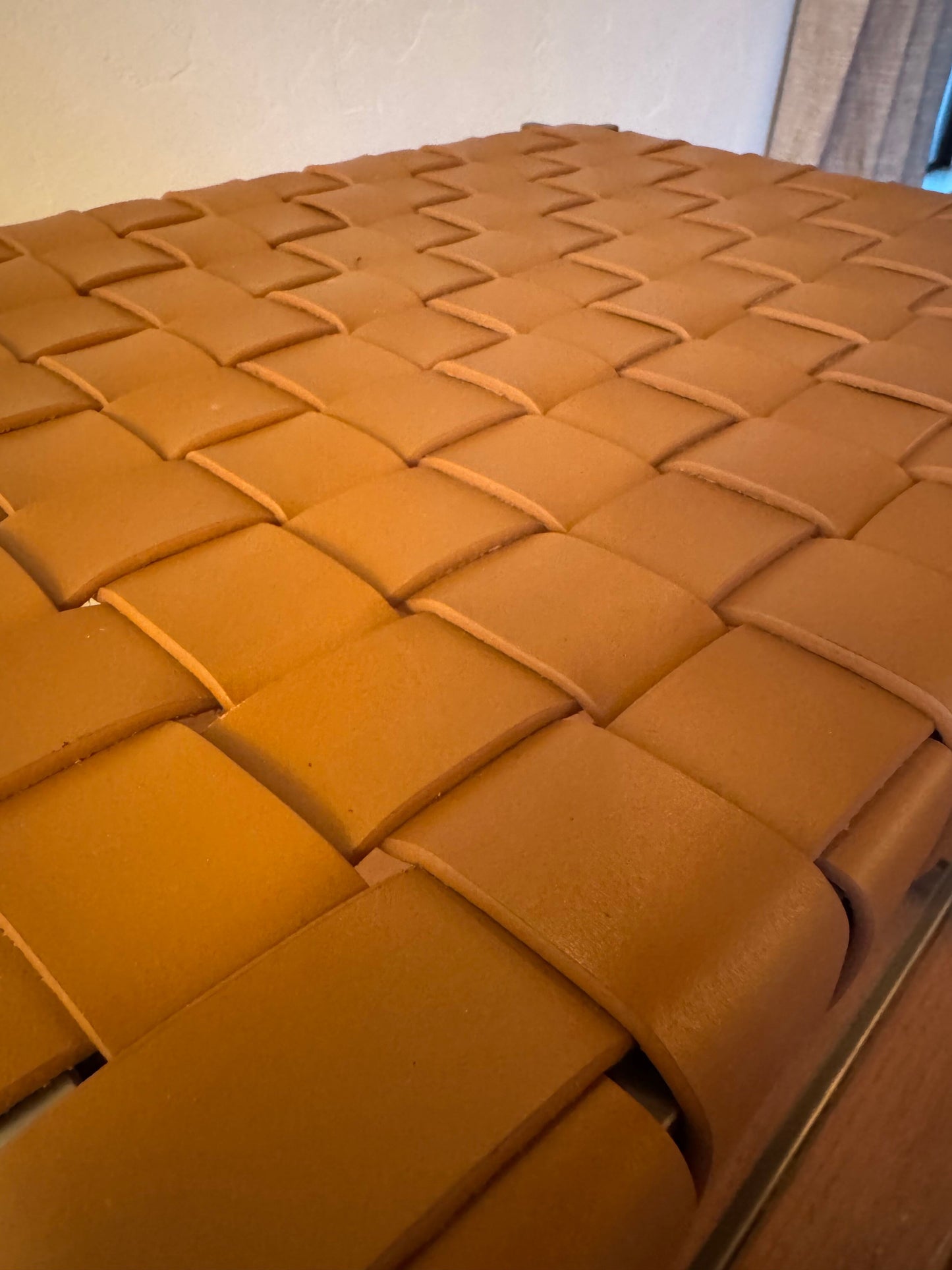 MCM Industrial Natural Woven Leather Ottoman