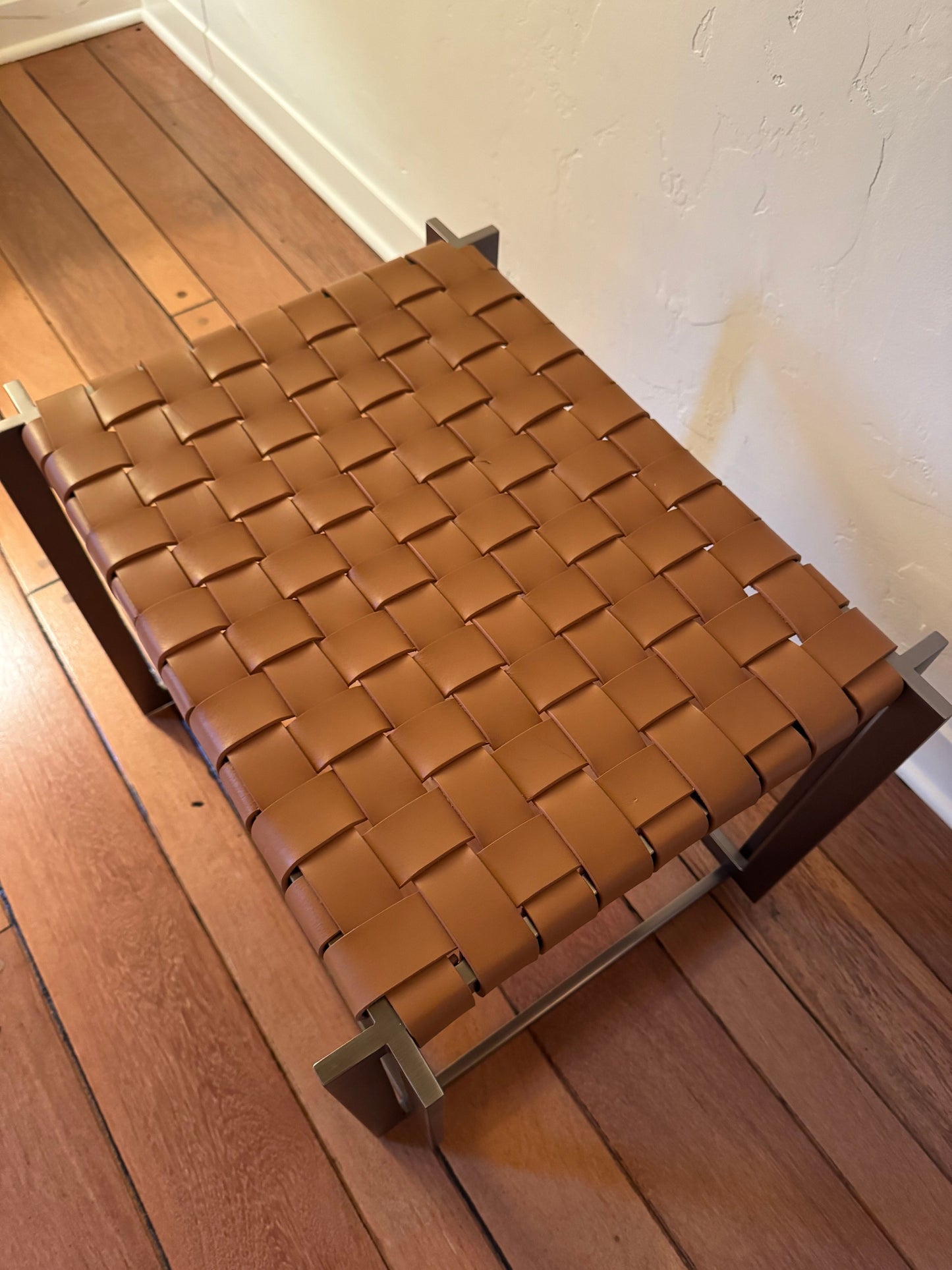 MCM Industrial Natural Woven Leather Ottoman