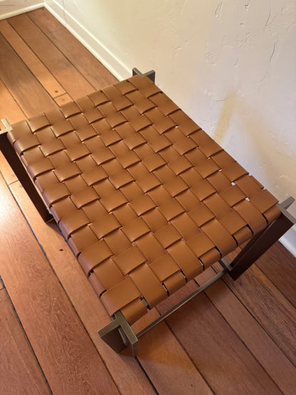 MCM Industrial Natural Woven Leather Ottoman