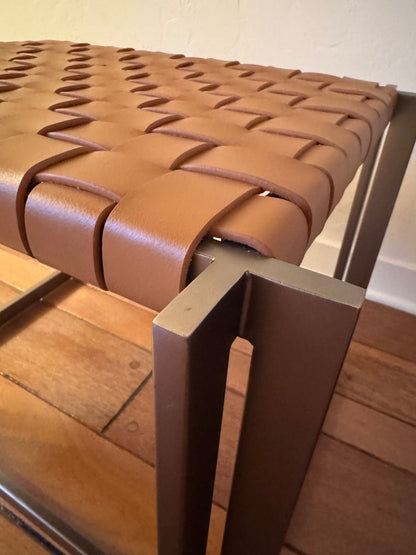 MCM Industrial Natural Woven Leather Ottoman