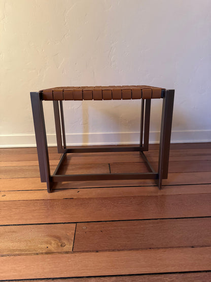 MCM Industrial Natural Woven Leather Ottoman