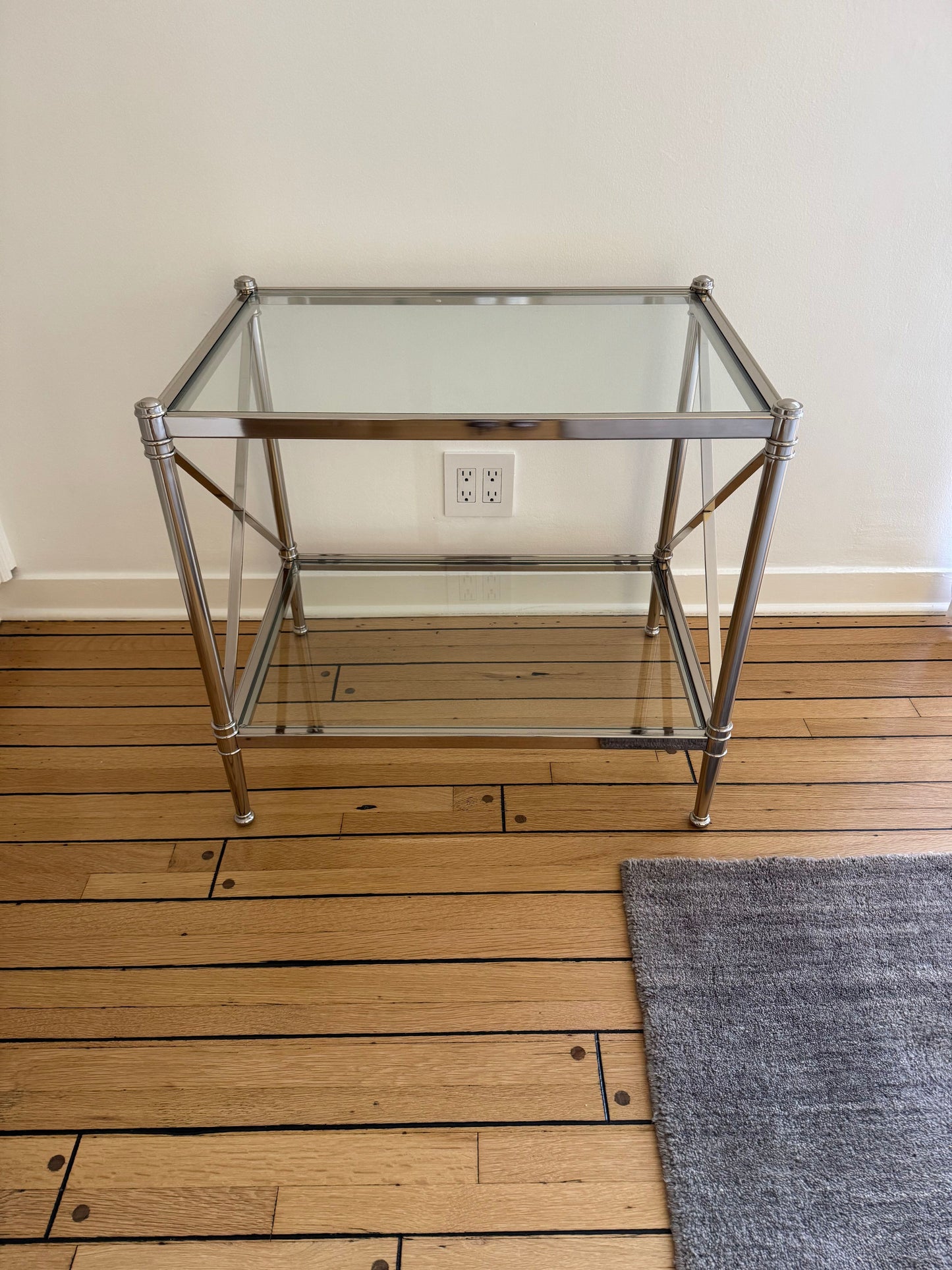 Pair of Ethan Allen Glass & Nickel End Tables