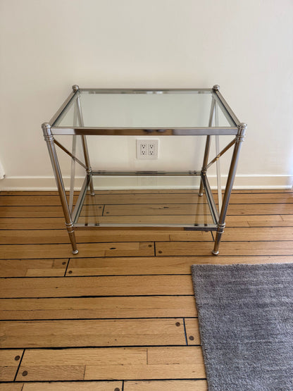 Pair of Ethan Allen Glass & Nickel End Tables