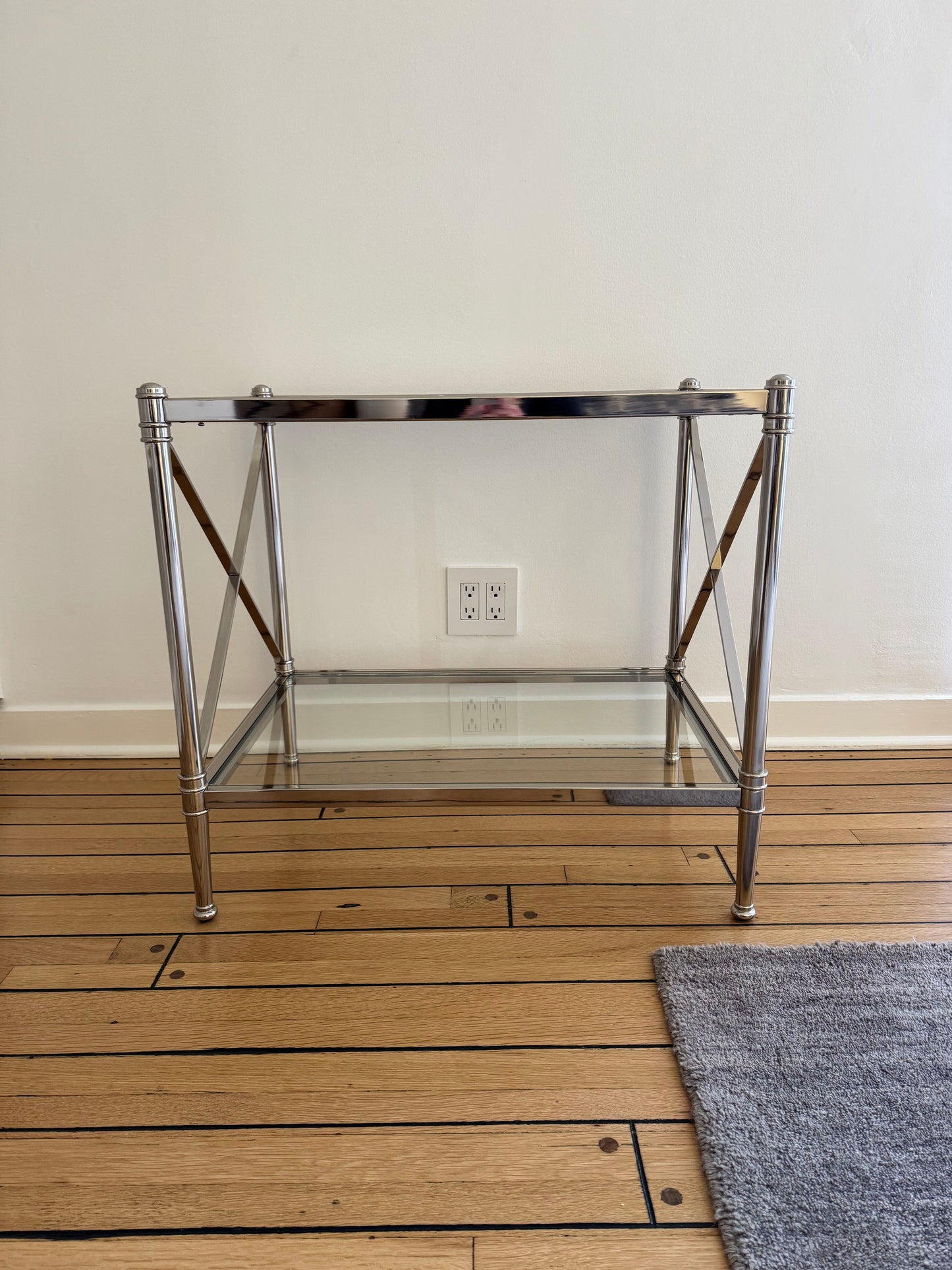 Pair of Ethan Allen Glass & Nickel End Tables