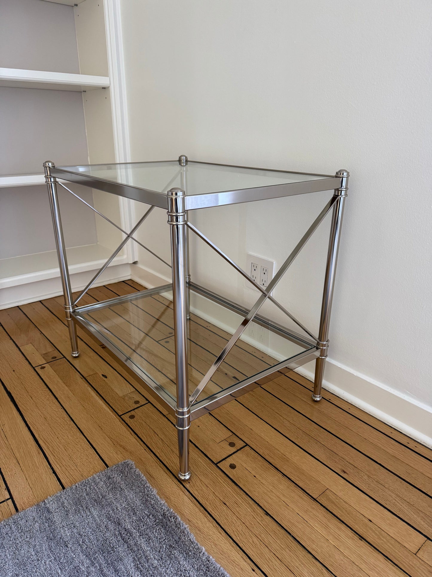 Pair of Ethan Allen Glass & Nickel End Tables