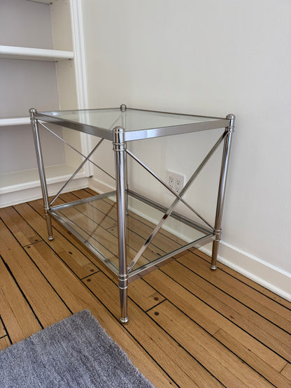 Pair of Ethan Allen Glass & Nickel End Tables