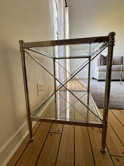 Pair of Ethan Allen Glass & Nickel End Tables