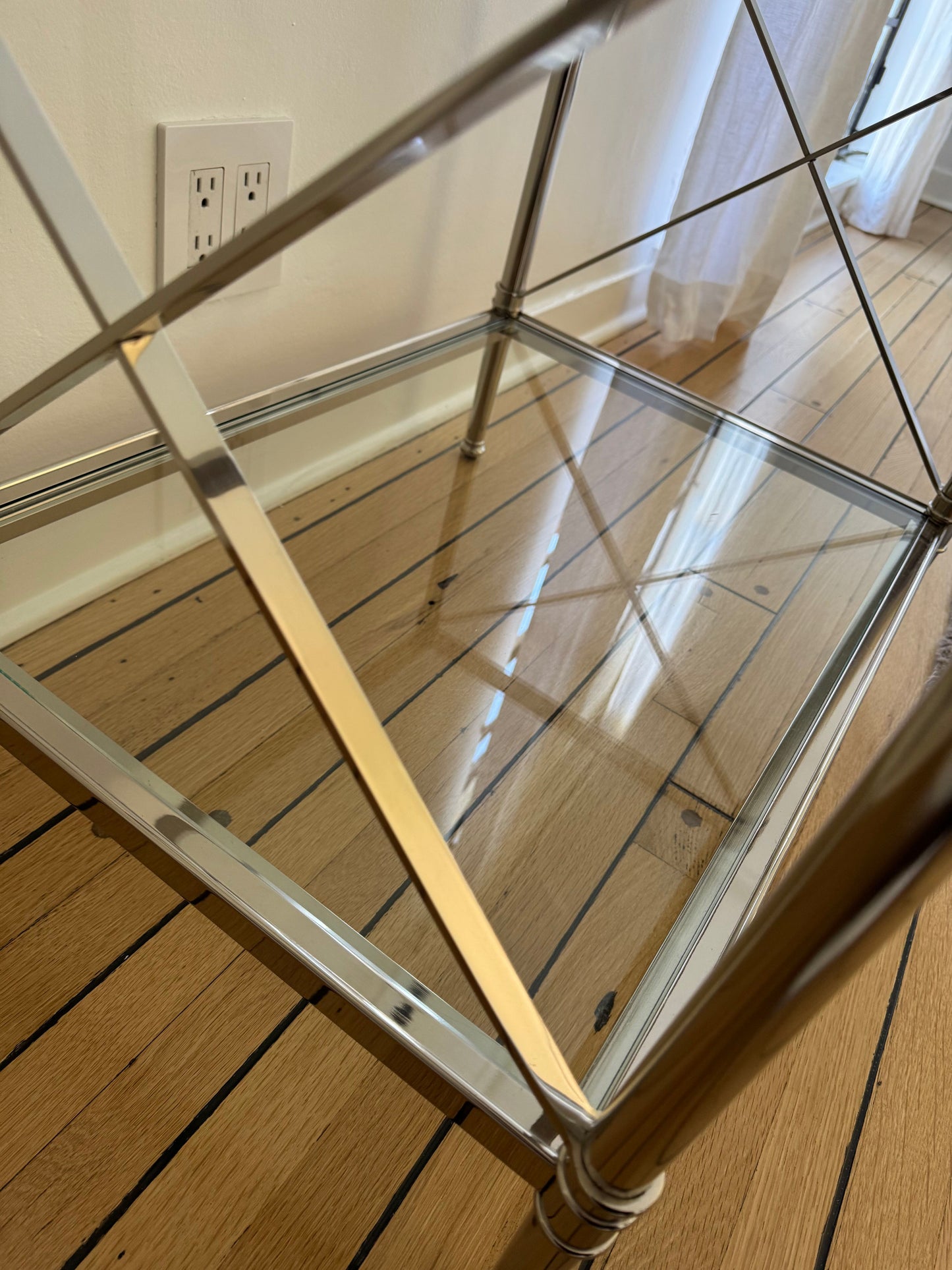 Pair of Ethan Allen Glass & Nickel End Tables