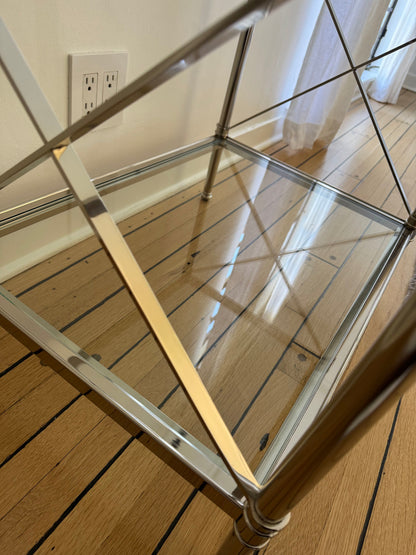 Pair of Ethan Allen Glass & Nickel End Tables