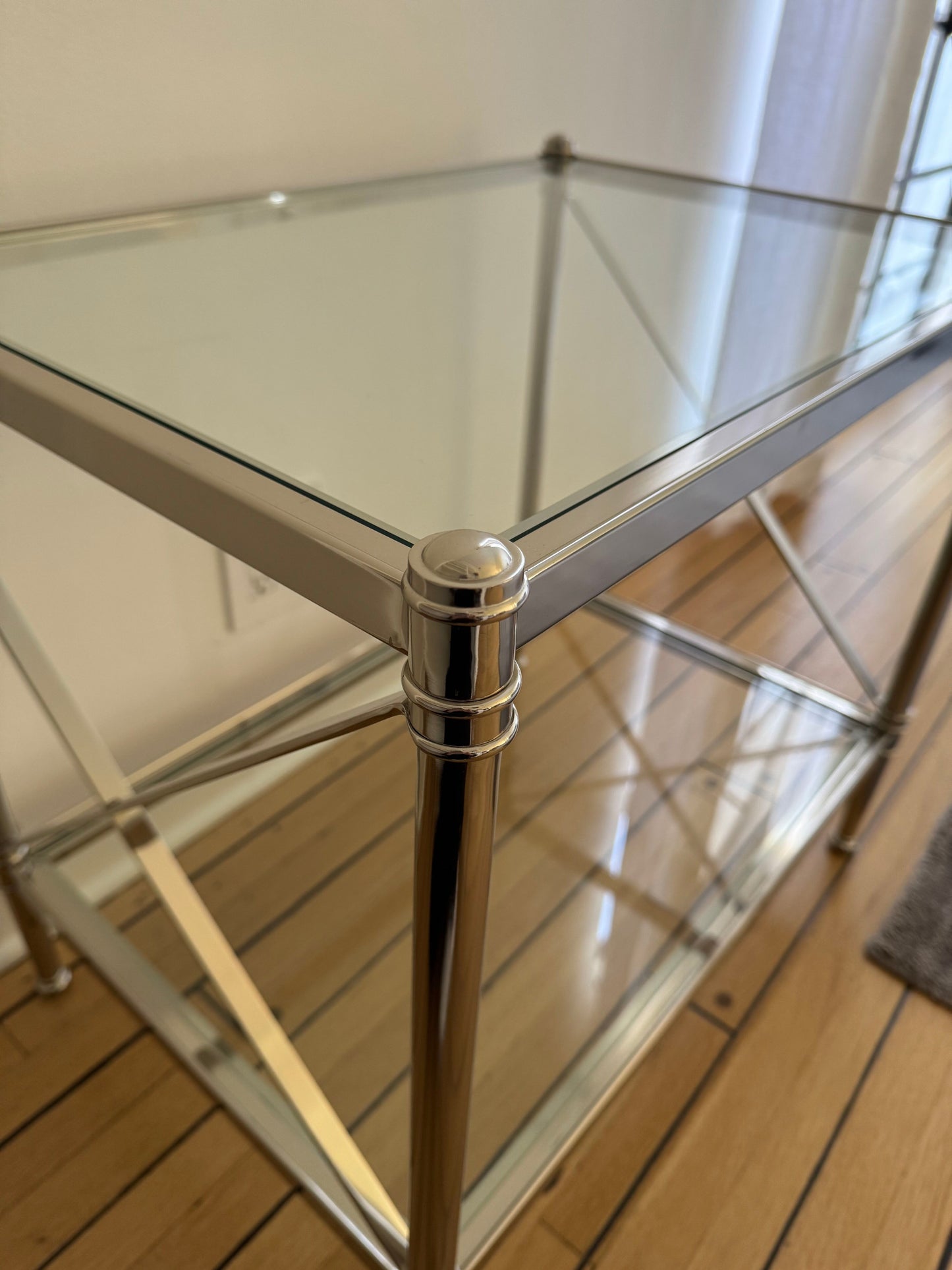 Pair of Ethan Allen Glass & Nickel End Tables