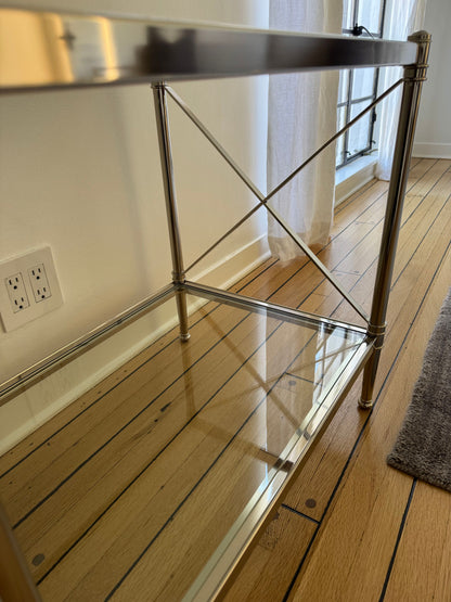 Pair of Ethan Allen Glass & Nickel End Tables