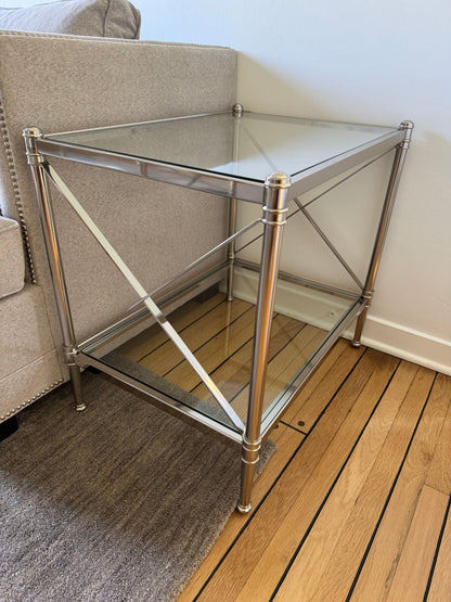Pair of Ethan Allen Glass & Nickel End Tables