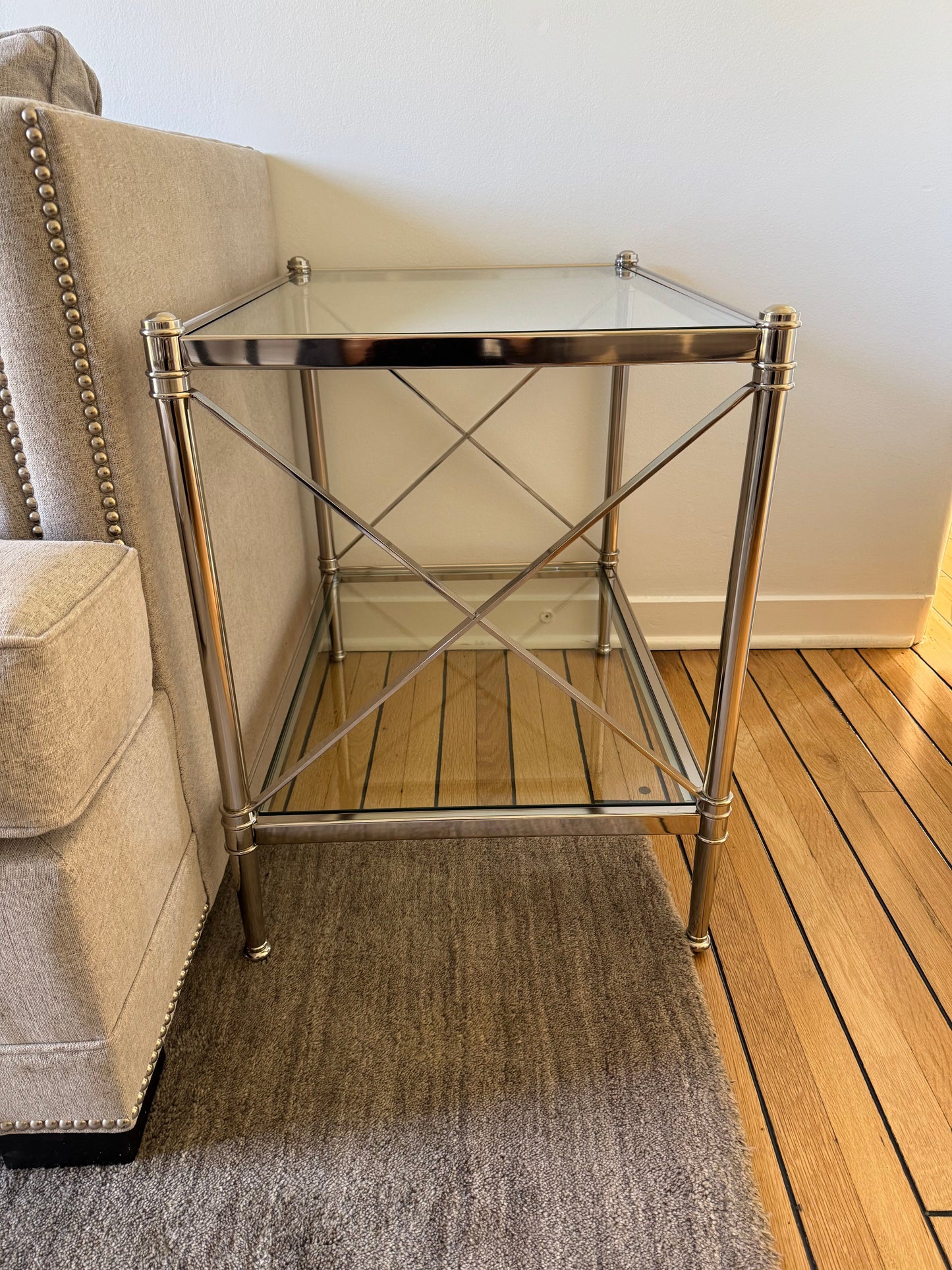 Pair of Ethan Allen Glass & Nickel End Tables