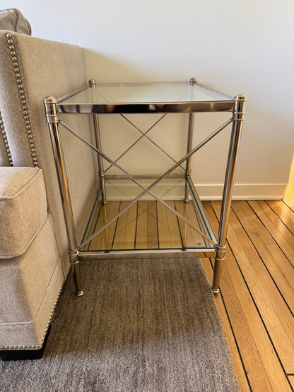 Pair of Ethan Allen Glass & Nickel End Tables