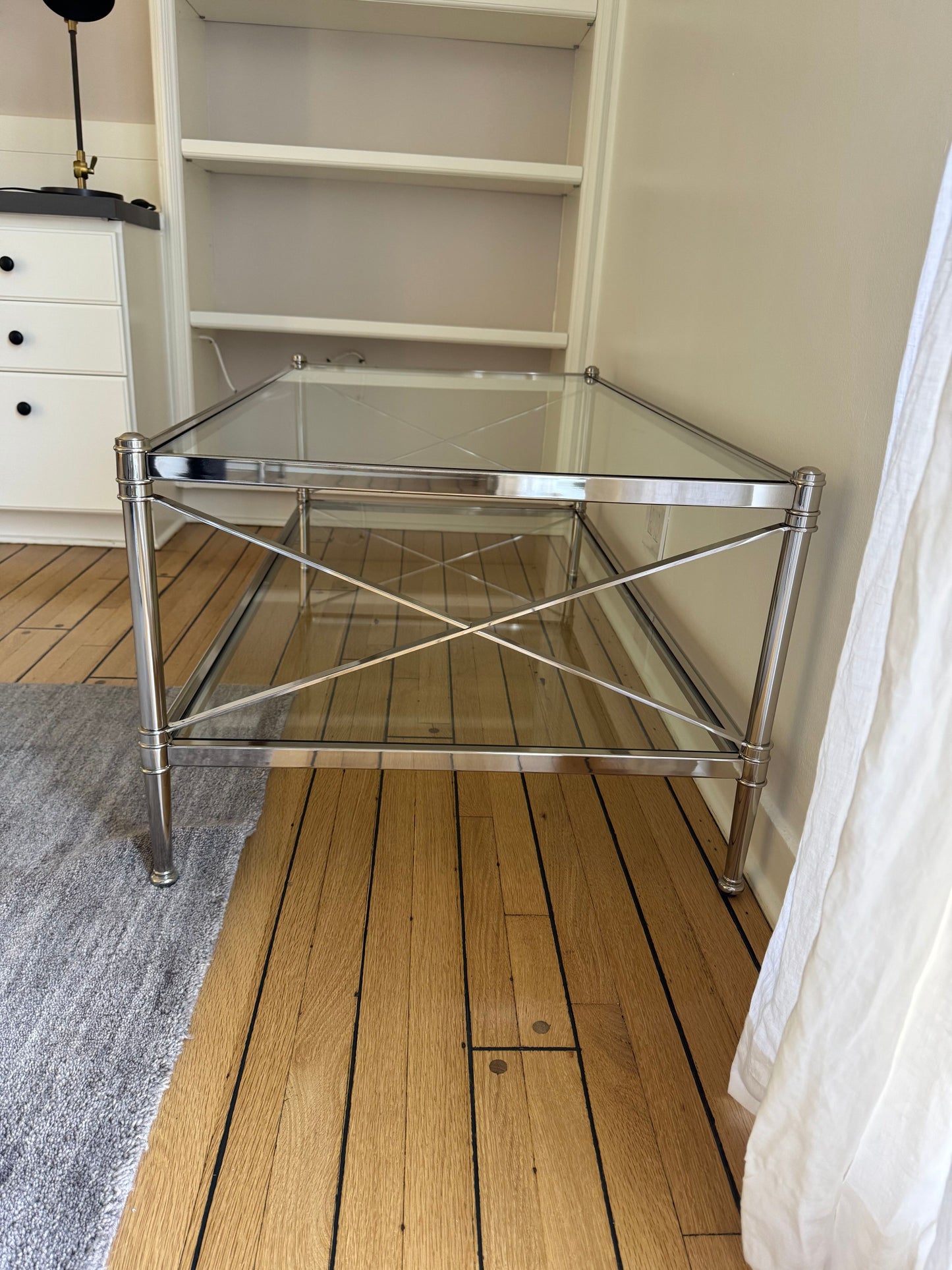 Ethan Allen Glass & Nickel Coffee Table