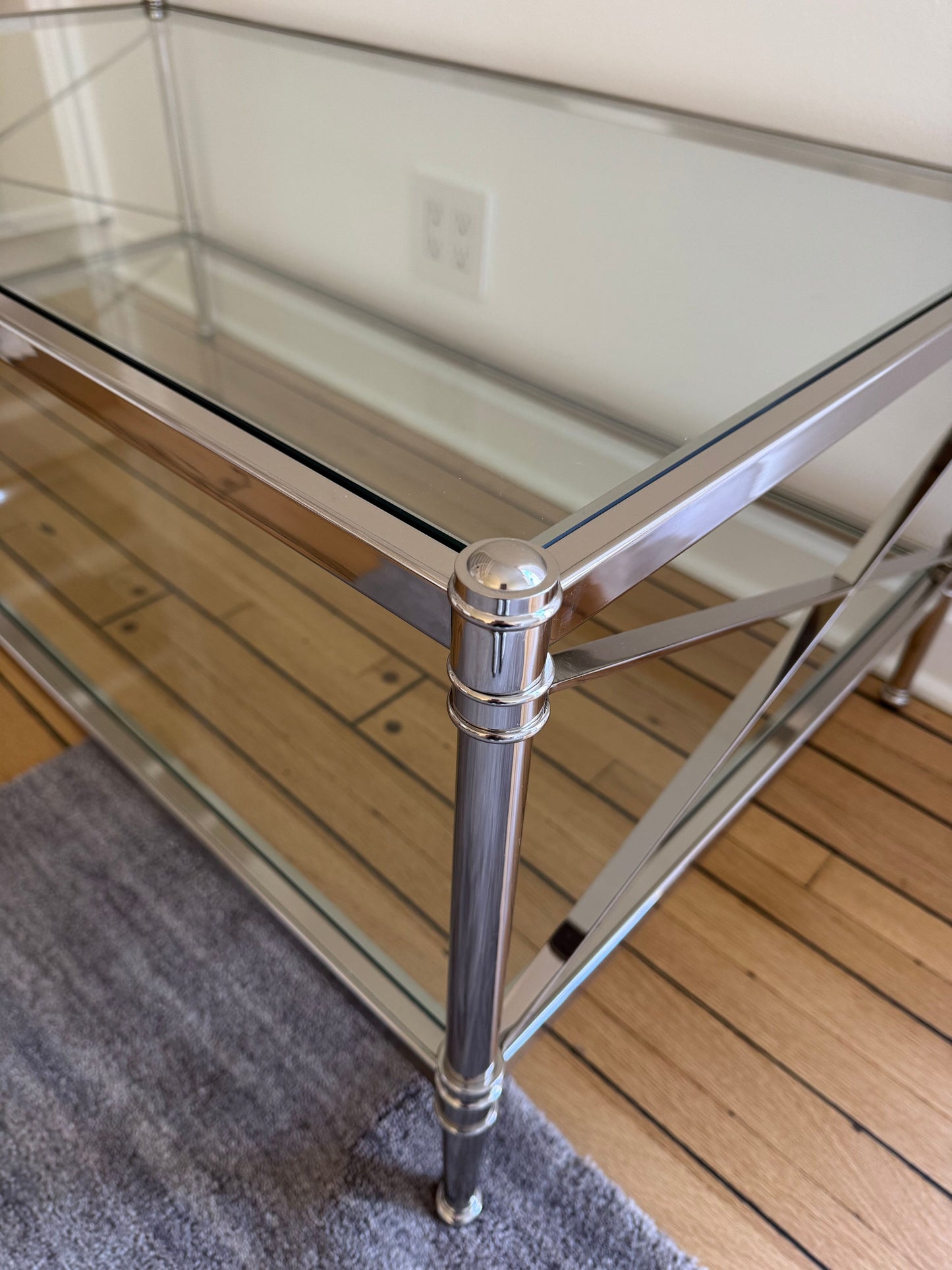 Ethan Allen Glass & Nickel Coffee Table