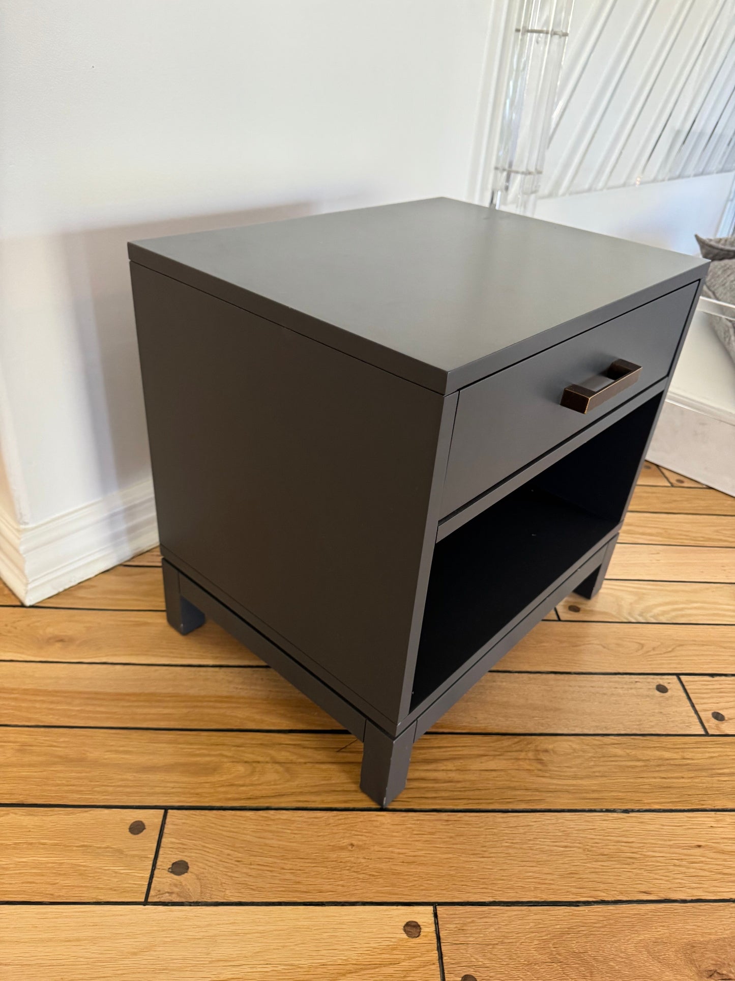 Pair of Crate & Barrel: Parke Charcoal Wood Kids Nightstand with Drawer