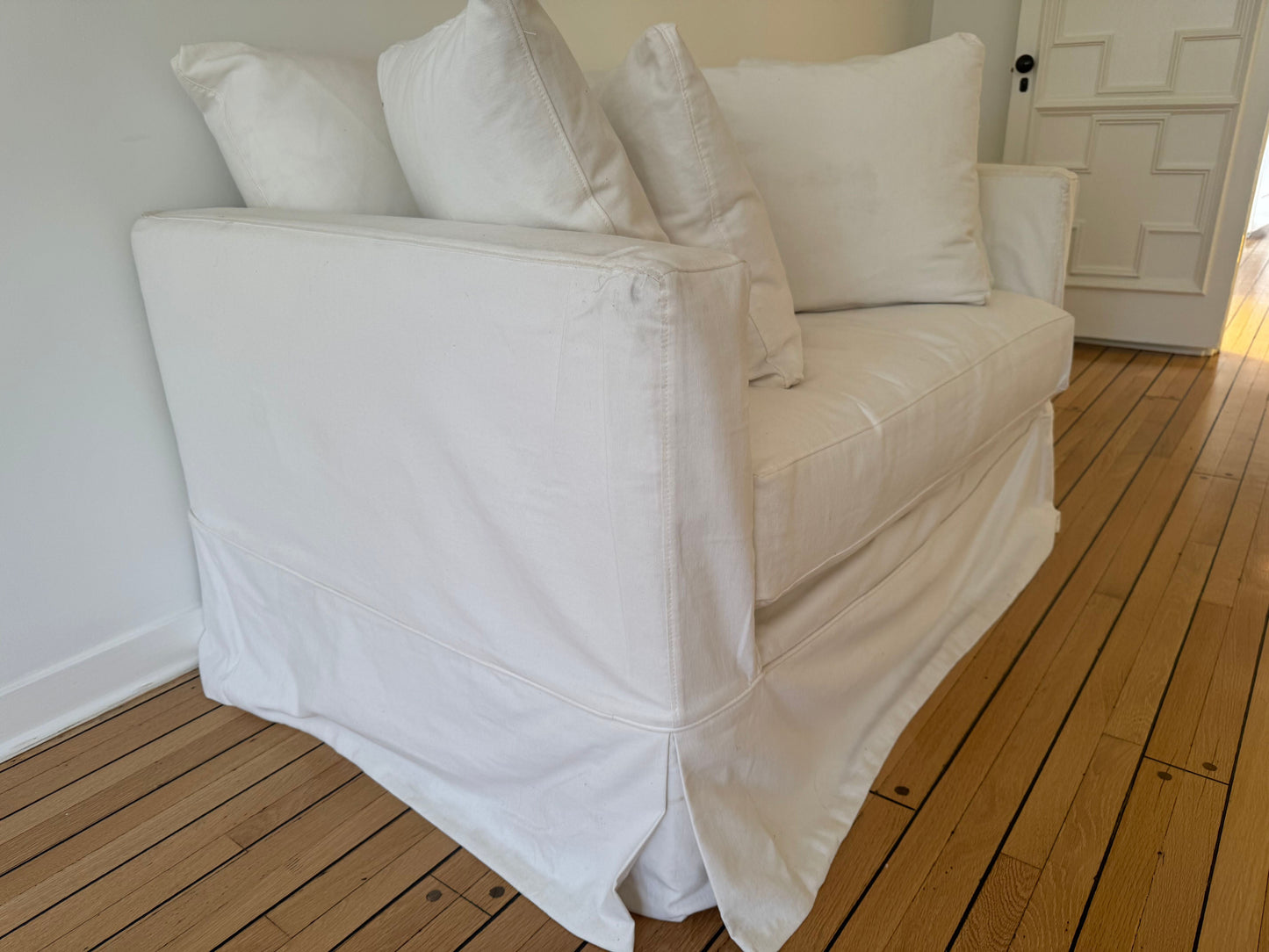 White Crate & Barrel Slipcovered Chair and a Half